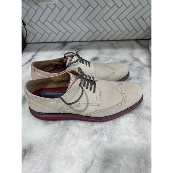 Cole Haan Original Grand Wingtip Oxford Men’s 10.5M Beige Suede Shoes C29775 - Picture 1 of 11